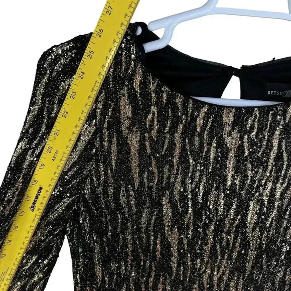 Betsy Adam Womens 10 Metallic Sequined Long Sleeve Mini Cocktail Party Dress - Picture 10 of 15